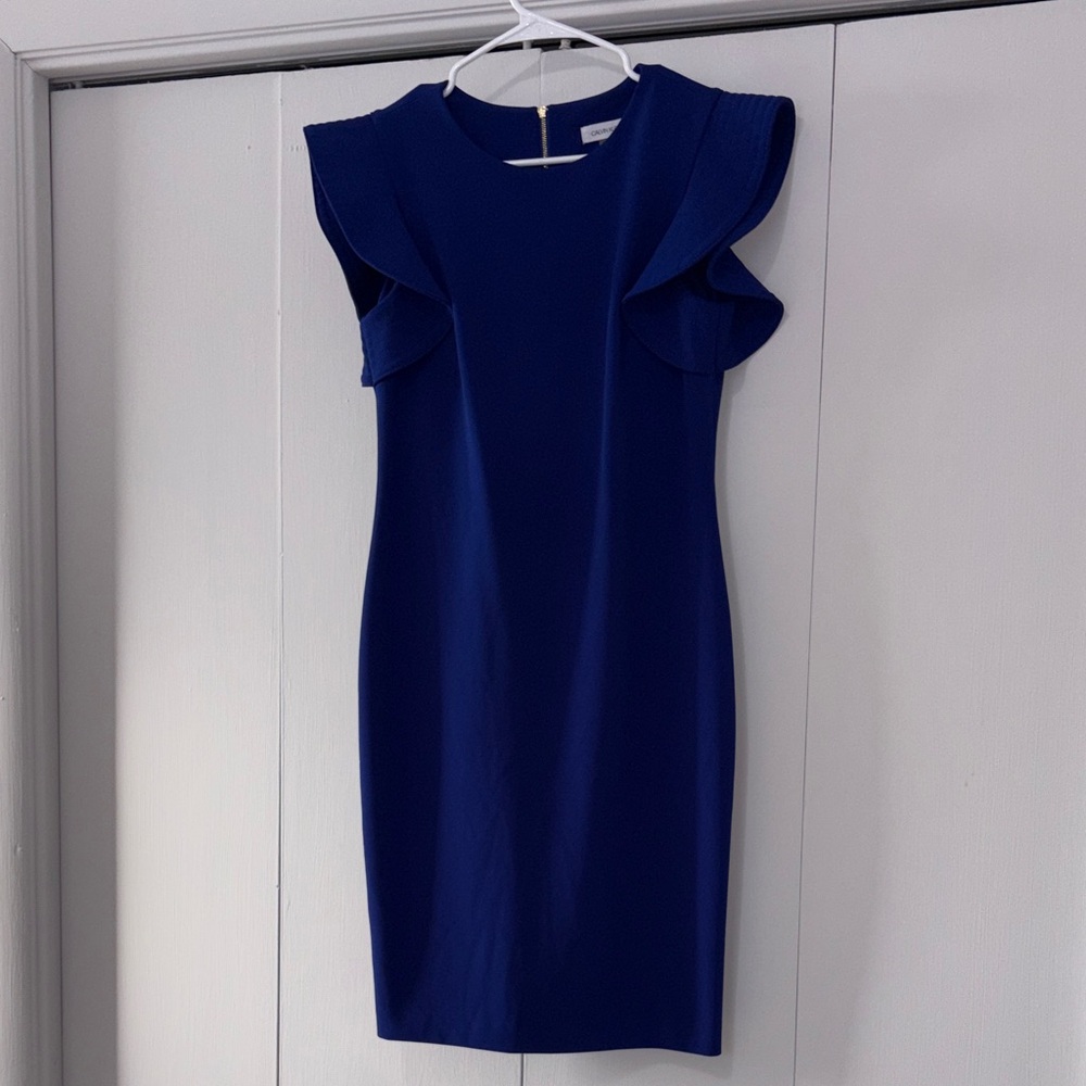Calvin Klein Royal Blue Mini Dress with Ruffle Sleeves